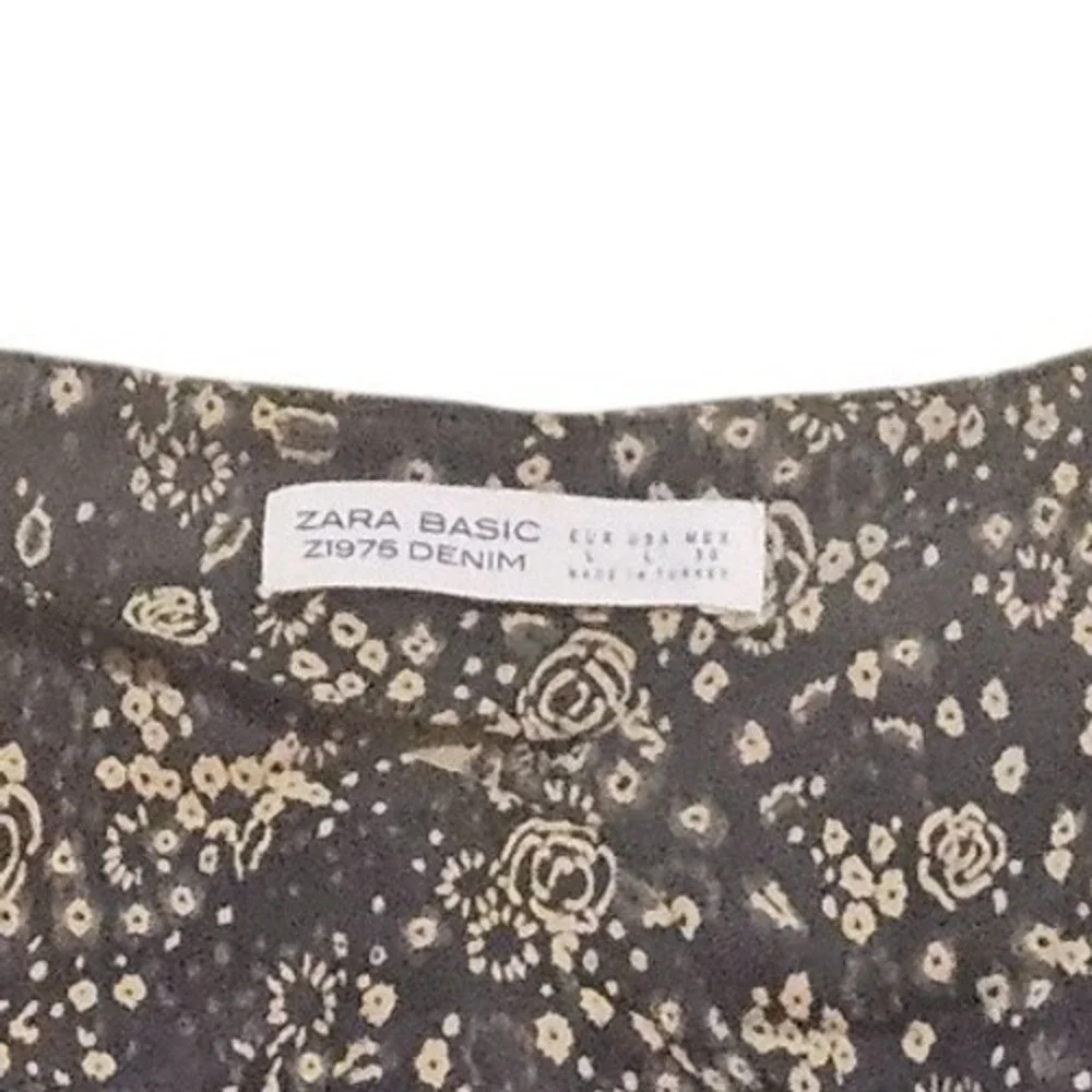 Zara Basic Z1975 Denim‎ Floral Off the Shoulder Mini Dress Black Tan Small